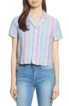 Women's Frame Stripe High/low Linen Shirt - Purple