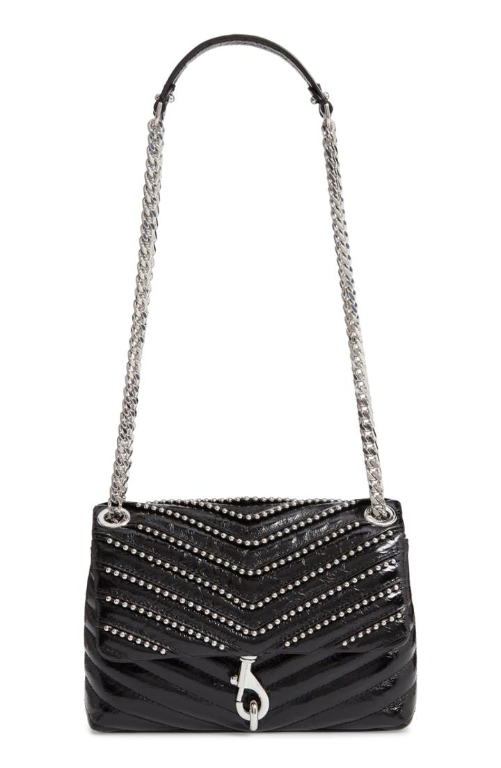 Rebecca Minkoff Edie Beaded Leather Crossbody Bag - Black