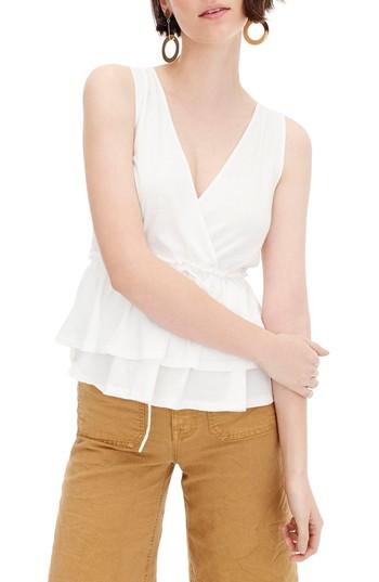 Women's J.crew Tie Waist Tiered Ruffle Tank Top, Size - White
