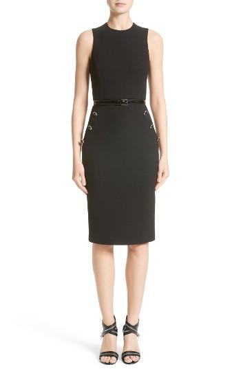 Women's Michael Kors Belted Stretch Boucle Crepe Sheath Dress - Black