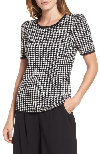 Women's Vince Camuto Puff Shoulder Houndstooth Sweater - Black