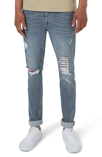 Men's Topman Extreme Rip Stretch Jeans X 32 - Grey