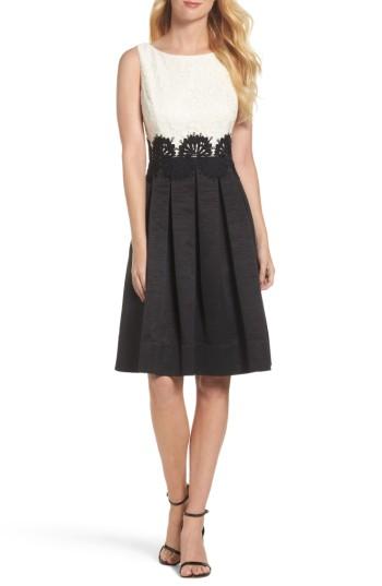 Women's Eliza J Embroidered Lace Fit & Flare Dress - Black