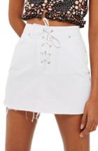 Women's Topshop Lace-up Front Denim Skirt Us (fits Like 0-2) - White