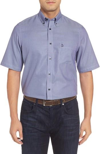 Men's Nordstrom Men's Shop 'classic' Smartcare(tm) Regular Fit Short Sleeve Cotton Sport Shirt, Size - Blue