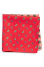 Men's Eton Four Panel Silk Pocket Square, Size - Red