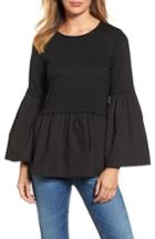 Women's Halogen Knit Poplin Mix Top - Black