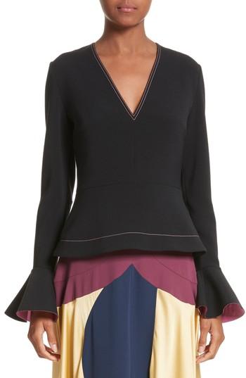 Women's Roksanda Prila Flare Sleeve Crepe Top Us / 10 Uk - Black