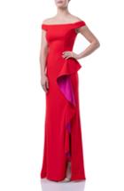 Women's Carmen Marc Valvo Infusion Ruffle Off The Shoulder Gown - Red