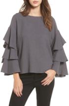 Women's Moon River Tiered Sleeve Cotton & Linen Top - Grey