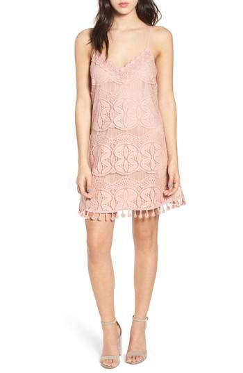 Women's Speechless Pom Trim Lace Minidress - Pink