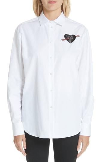 Women's Valentino Love Story Embroidered Heart Poplin Blouse - White