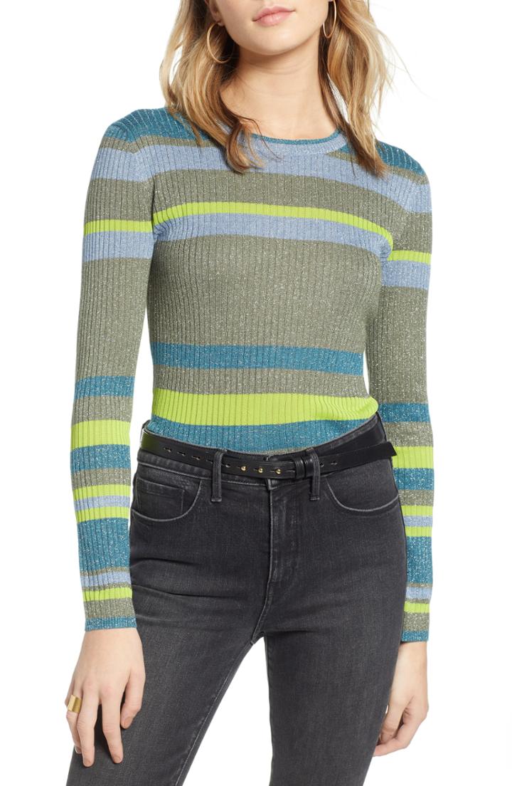 Women's Treasure & Bond Metallic Stripe Pullover, Size - Green