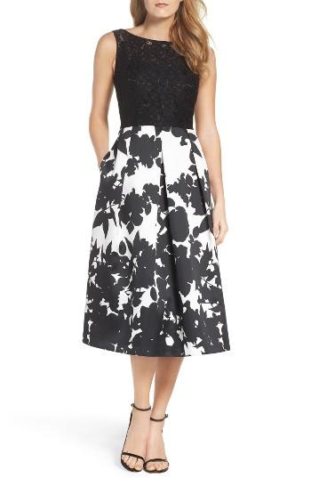 Women's Ellen Tracy Lace & Floral Faille Midi Dress - Black
