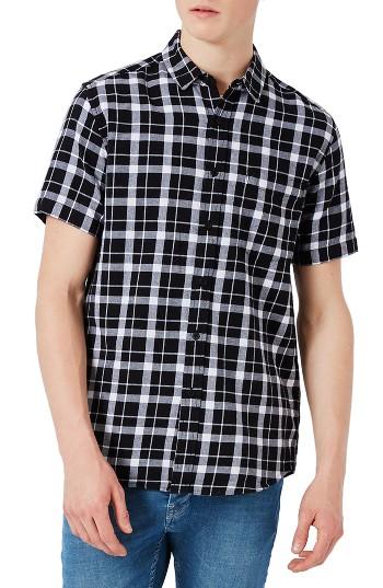 Men's Topman Classic Fit Check Shirt - Black