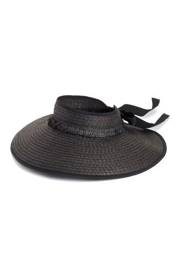 Women's Nordstrom Fringed Straw Sun Visor - Black