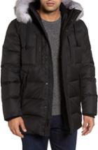 Men's Andrew Marc Quilted Down Jacket With Genuine Fox Fur Trim - Black