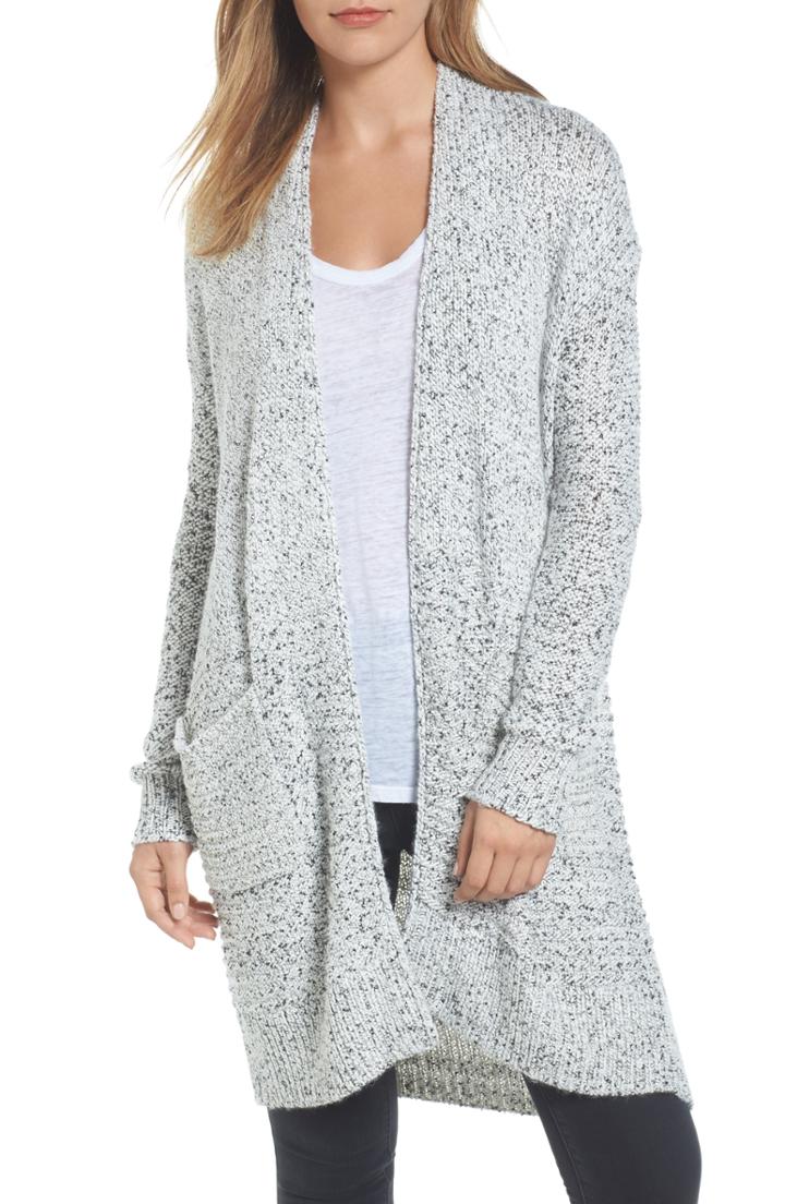Women's Caslon Mixed Stitch Long Cardigan, Size - Black