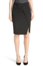 Women's Armani Collezioni Stretch Wool Faux Wrap Skirt Us / 40 It - Black