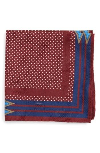 Men's Eton Dot Silk Pocket Square, Size - Burgundy