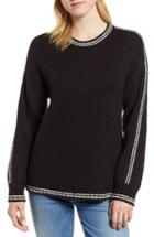 Women's Velvet By Graham & Spencer Stripe Sleeve Cotton Blend Sweater - Black