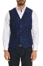 Men's Robert Graham Nunez Regular Fit Linen & Cotton Vest - Blue