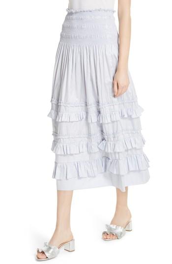 Women's Rebecca Taylor Ruffle Trim Midi Skirt - Blue