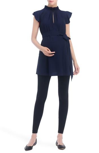 Women's Kimi And Kai Karlena Flutter Sleeve Belted Maternity Top - Blue