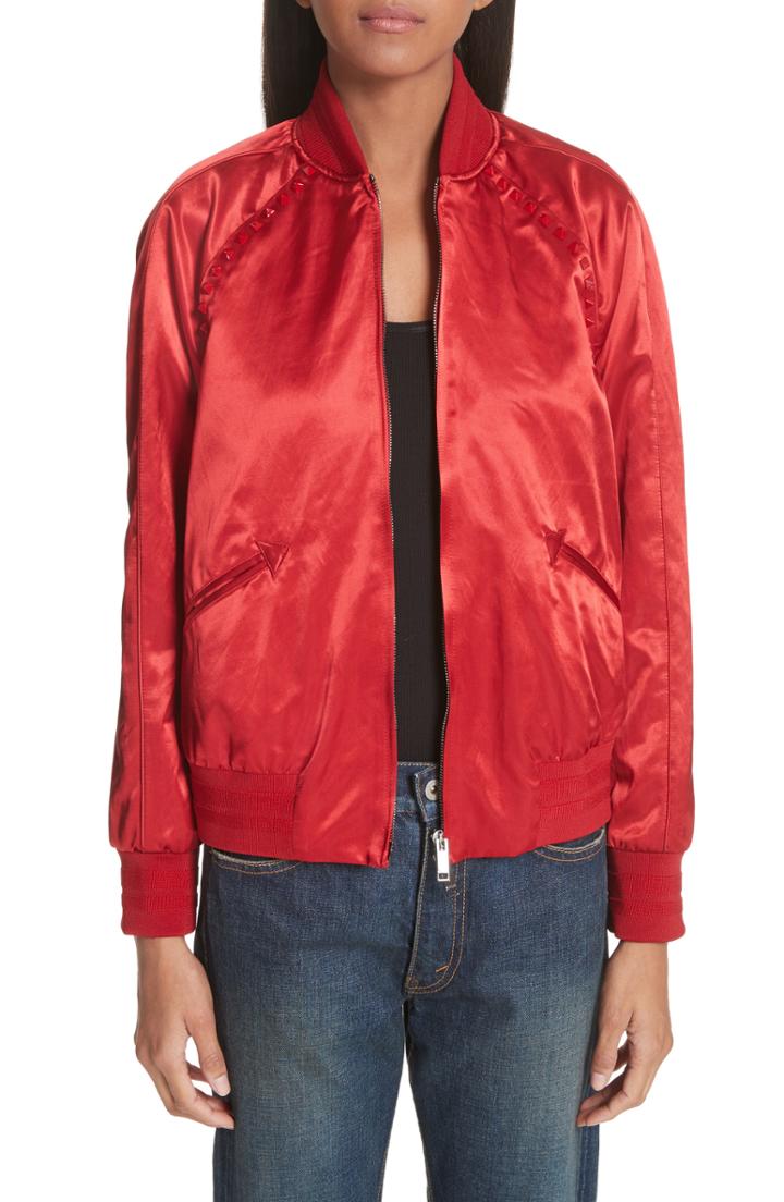 Women's Valentino Rockstud Satin Bomber Jacket