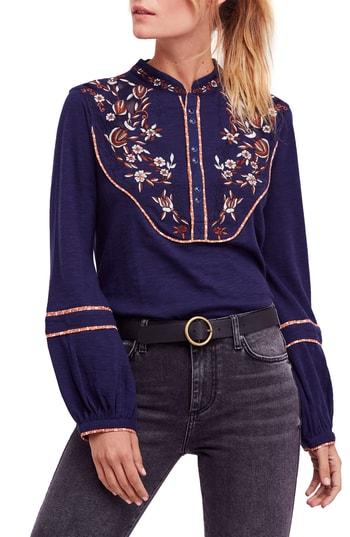 Women's Free People Sundance Kid Western Henley, Size - Blue