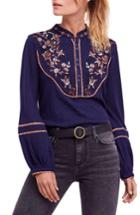 Women's Free People Sundance Kid Western Henley, Size - Blue