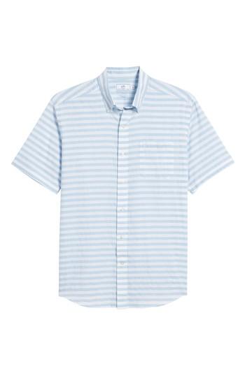 Men's Southern Tide Toe Side Stripe Short Sleeve Sport Shirt, Size - Blue