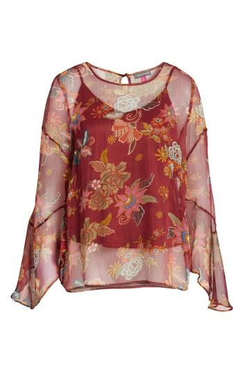 Women's Vince Camuto Flared Sleeve Floral Top - Red