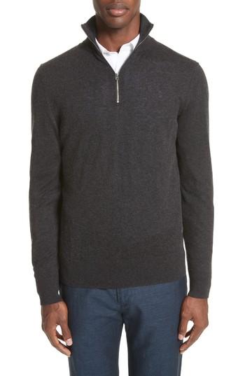 Men's Burberry Rawlins Quarter Zip Cashmere Blend Sweater, Size - Blue