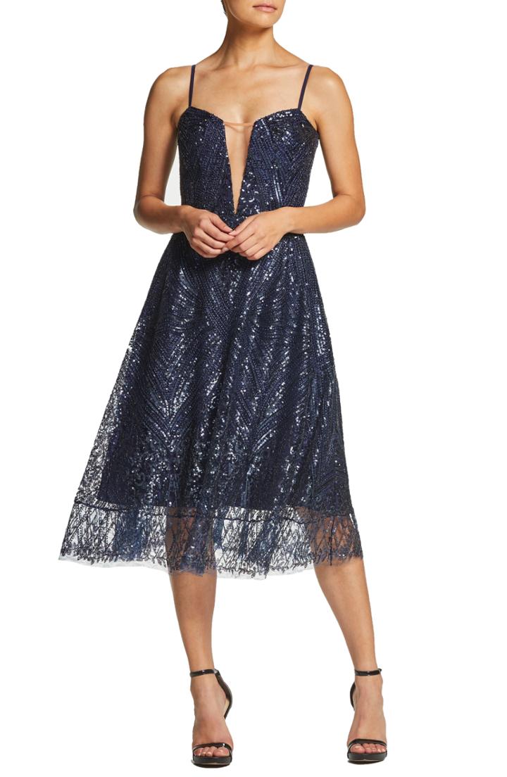 Women's Dress The Population Leona Art Deco Sequin Fit & Flare Dress, Size - Blue