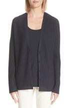 Women's Lafayette 148 New York Matte Crepe Solid & Sheer Cardigan, Size - Blue