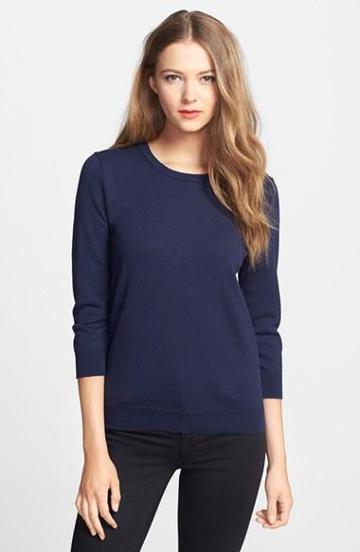 Vince Camuto Exposed Zip Cotton Sweater Navy Stone