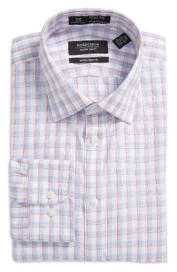 Men's Nordstrom Men's Shop Smartcare(tm) Extra Trim Fit Plaid Dress Shirt .5 32/33 - Red