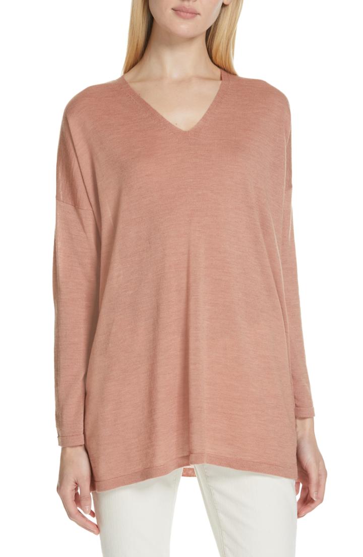 Women's Eileen Fisher Merino Wool Tunic Sweater, Size - Beige