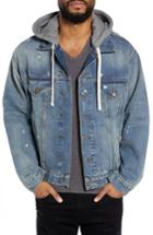 Men's The Kooples Oversized Distressed Denim Jacket With Hood - Blue