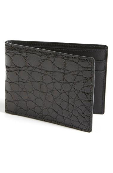 Men's Boconi Crocodile Slimfold Wallet - Black