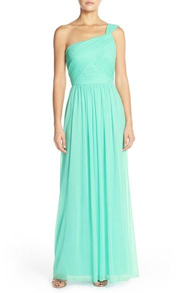 Women's Alfred Sung One-shoulder Shirred Chiffon Gown