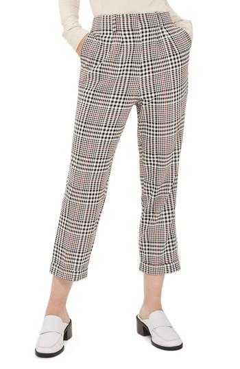 Women's Topshop Red Pop Check High Waist Mensy Trousers Us (fits Like 0-2) - Black
