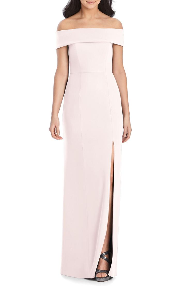 Women's Dessy Collection Off The Shoulder Side Slit Crepe Gown - Pink
