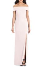 Women's Dessy Collection Off The Shoulder Side Slit Crepe Gown - Pink