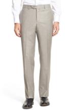 Men's Nordstrom Men's Shop Flat Front Sharkskin Wool Trousers - Brown