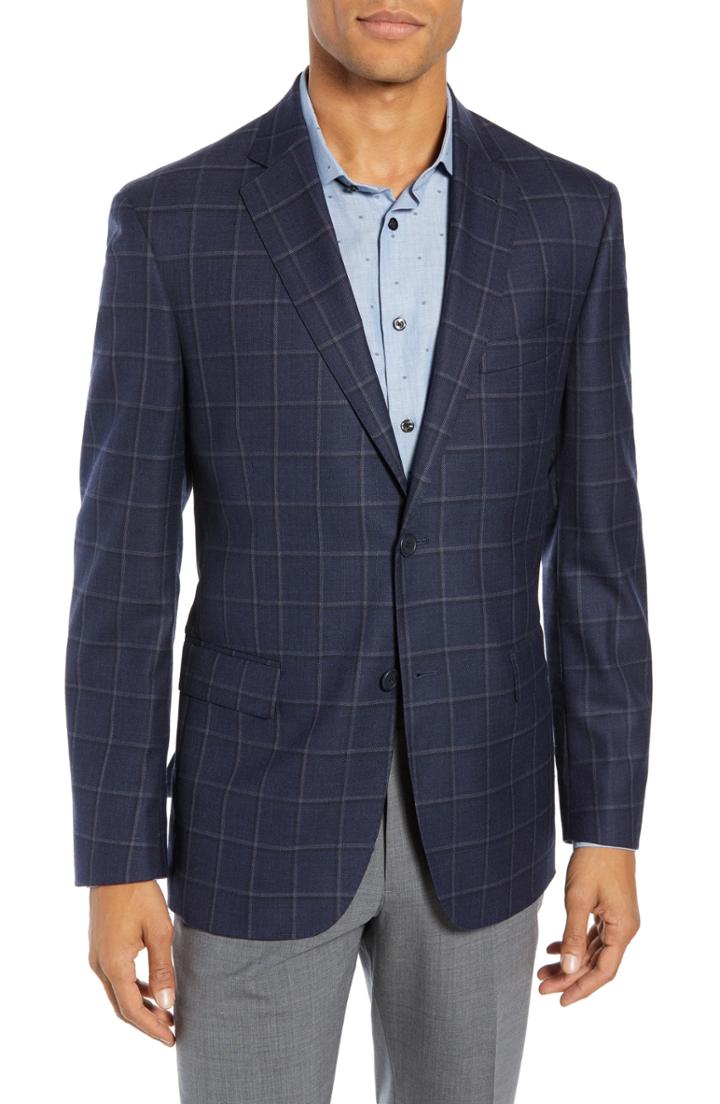 Men's John W. Nordstrom Traditional Fit Windowpane Wool Sport Coat S - Blue