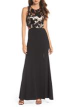 Women's Sequin Hearts Cutout Embellished Lace & Scuba Gown - Black