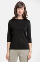 Women's Ming Wang Three Quarter Sleeve Crewneck Knit Shell - Black