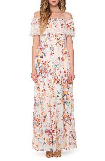 Women's Willow & Clay Lace Trim Off The Shoulder Maxi Dress